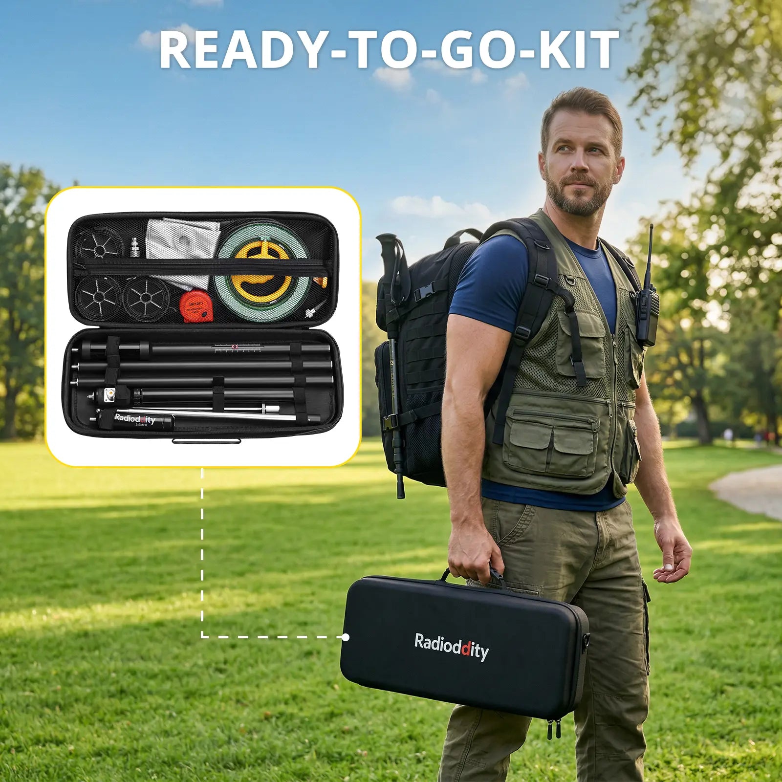 Radioddity HF-010 Portable HF Antenna | 6-80M | 3.5-50MHz | SWR 1-1.5 | Quick-Tuning - Radioddity