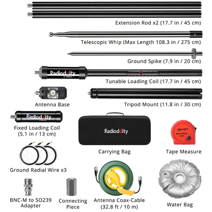 Radioddity HF-010 Portable HF Antenna | 6-80M | 3.5-50MHz | SWR 1-1.5 | Quick-Tuning - Radioddity