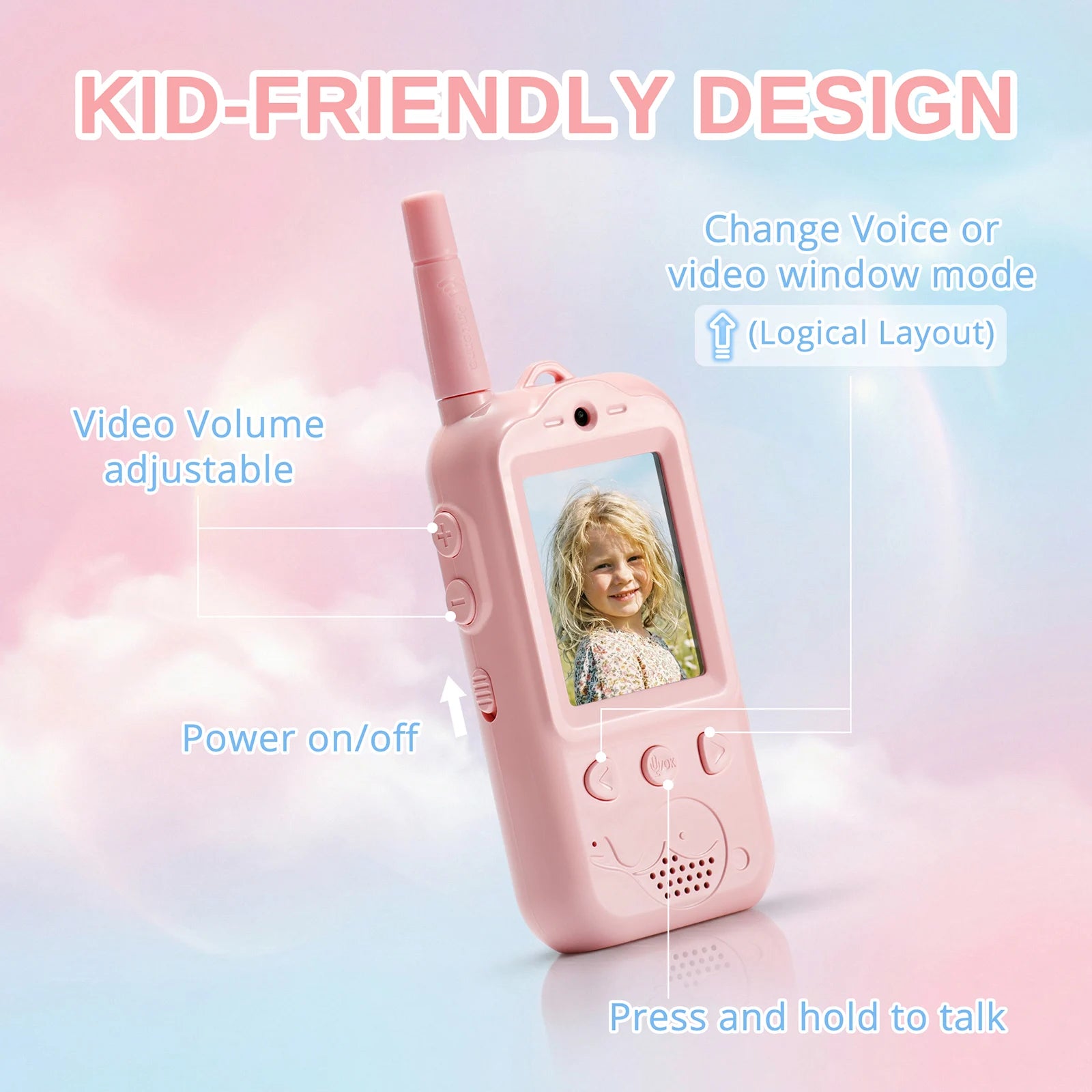 Radioddity KiddoTalk V1 Video Screen Walkie Talkies | 4 Fun Video Modes & Voice Effect | Toys for Boys&Girls - Radioddity