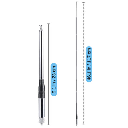 Radioddity CB-102 Telescopic Antenna | 27–108MHz CB/10M/FM | SMA-Female | 9.1"–46.1" Adjustable | VSWR ≤1.5:1 | For Handheld Radio