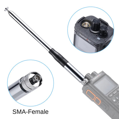 Radioddity CB-102 Telescopic Antenna | 27–108MHz CB/10M/FM | SMA-Female | 9.1"–46.1" Adjustable | VSWR ≤1.5:1 | For Handheld Radio