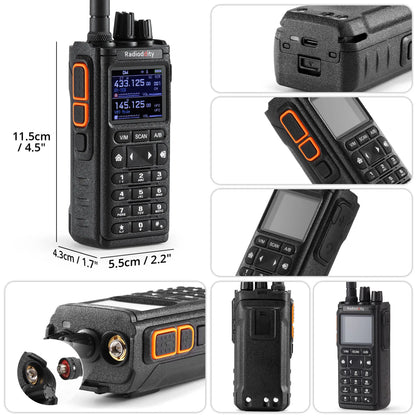Radioddity GS-10B 10W Ham Radio | Multi-Band TX & RX | BT APP Programmable | Dual PTT | Color Display | USB-C - Radioddity