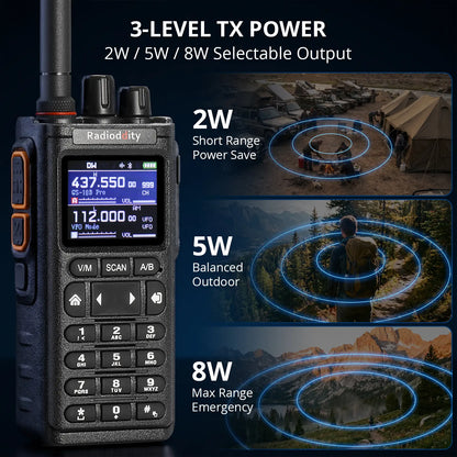 Radioddity GS-10B Pro 8W Amateurfunkgerät | Echtzeit-Spektrumanzeige | HF, SSB, CW, Flugfunk, CB-Funk | Programmierung über BT-App | 999 Kanäle | 2 Donut-Antennen