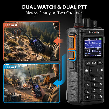 Radioddity GS-10B Pro 8W Amateurfunkgerät | Echtzeit-Spektrumanzeige | HF, SSB, CW, Flugfunk, CB-Funk | Programmierung über BT-App | 999 Kanäle | 2 Donut-Antennen