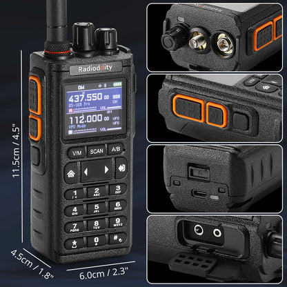 Radioddity GS-10B Pro 8W Amateurfunkgerät | Echtzeit-Spektrumanzeige | HF, SSB, CW, Flugfunk, CB-Funk | Programmierung über BT-App | 999 Kanäle | 2 Donut-Antennen