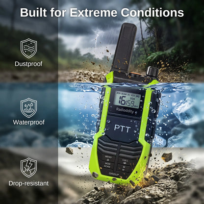 Radioddity HD-2 Walkie Talkies |  FRS/PMR | IP67 Waterproof & Heavy-Duty | Cold-Weather Ready | Emergency USB-C Power Output | 2500mAh Battery | Dual PTT | NOAA Alerts