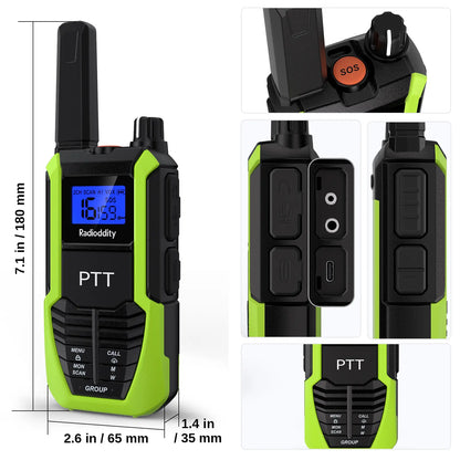 Radioddity HD-2 Walkie Talkies |  FRS/PMR | IP67 Waterproof & Heavy-Duty | Cold-Weather Ready | Emergency USB-C Power Output | 2500mAh Battery | Dual PTT | NOAA Alerts
