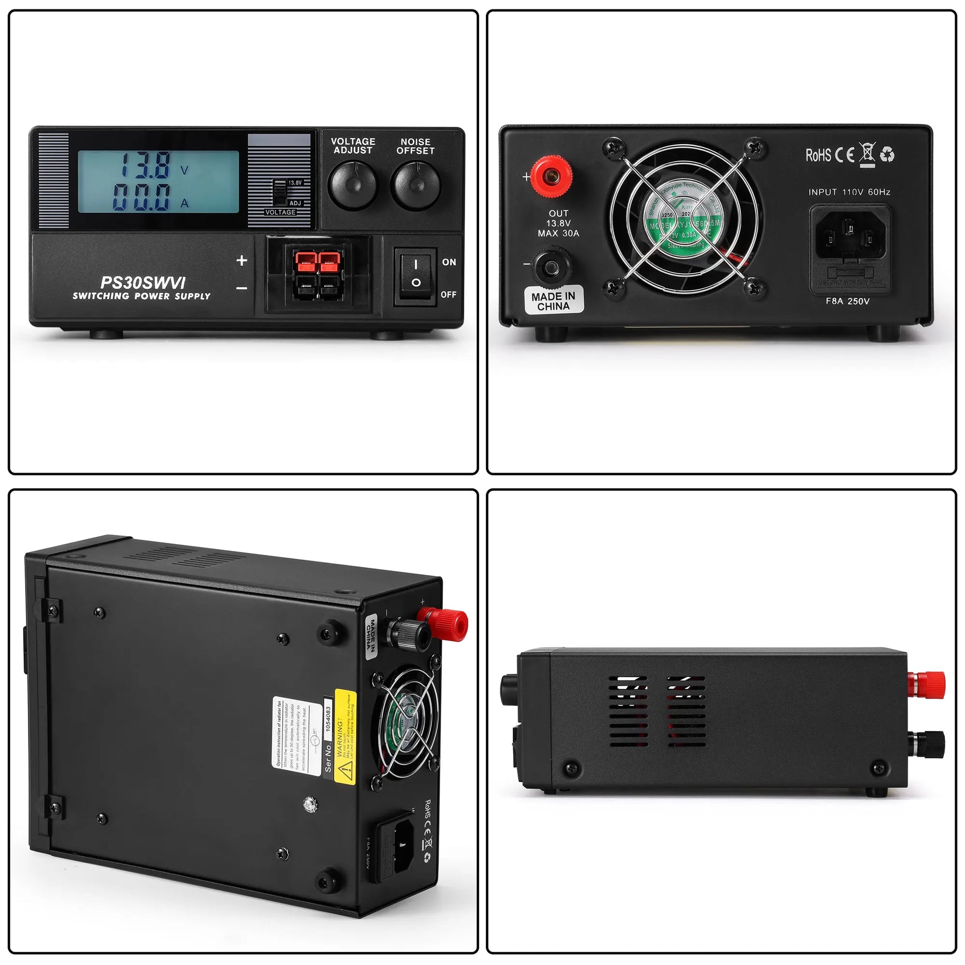 Radioddity PS30 Switching DC Power Supply | Anderson Powerpole(R) Compatible | 8–15V Adjustable | 13.8V Stable Output | 30A | Short Circuit & Overload Protection - Radioddity