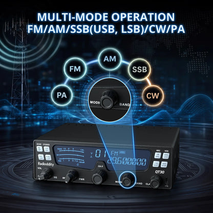 Radioddity QT30 10 Meter Radio | 30W SSB/AM/FM Mobile Transceiver | Large LCD | Built-in SWR Meter | Dual Noise Reduction & ASQ | Dual Watch | For Truck & Overland