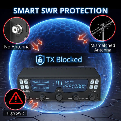 Radioddity QT30 10 Meter Radio | 30W SSB/AM/FM Mobile Transceiver | Large LCD | Built-in SWR Meter | Dual Noise Reduction & ASQ | Dual Watch | For Truck & Overland