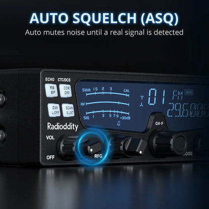 Radioddity QT30 10 Meter Radio | 30W SSB/AM/FM Mobile Transceiver | Large LCD | Built-in SWR Meter | Dual Noise Reduction & ASQ | Dual Watch | For Truck & Overland