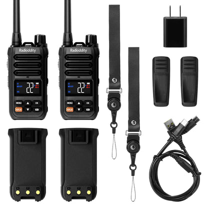Radioddity X1 walkie-talkies with accessories on a white background