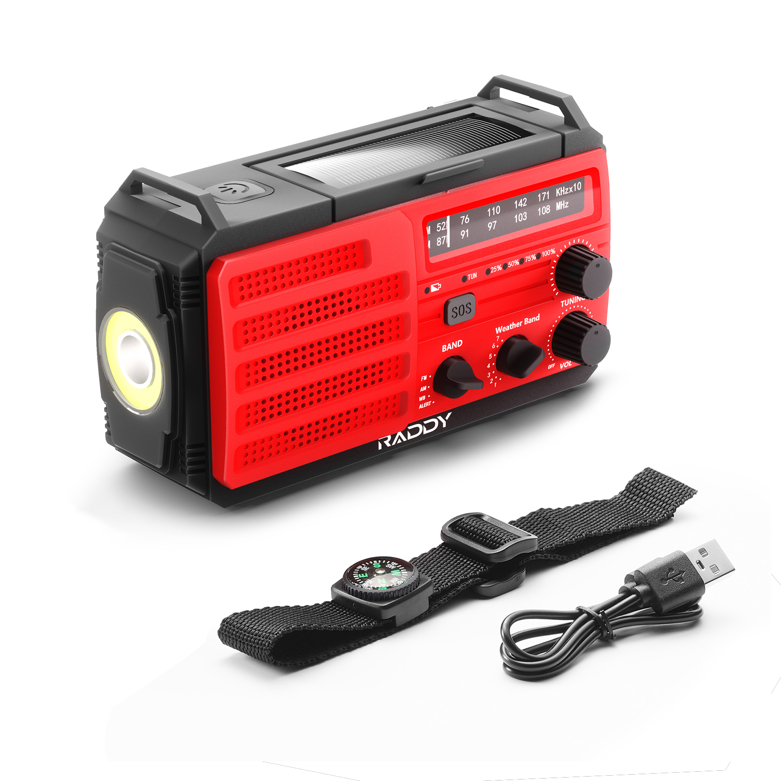 Raddy SW10 Emergency Radio | 10000mAh | AM FM NOAA | Flashlight SOS Alarm Compass Weather Radio - Radioddity