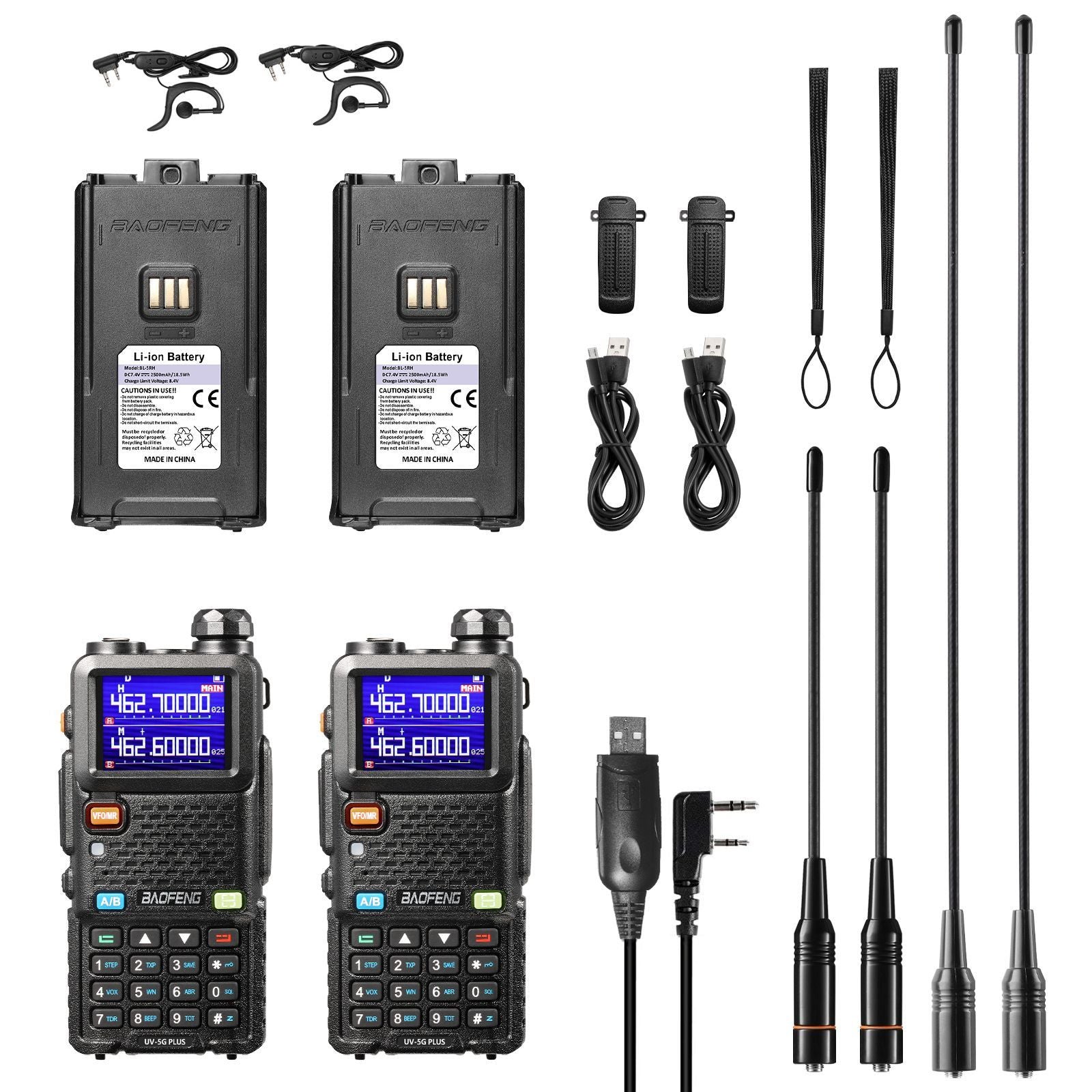 Baofeng UV-5G Plus GMRS Radio | 5W | 2500mAh USB-C Battery | Frequency Copy | 999 CH | NOAA | Support Chirp - Radioddity