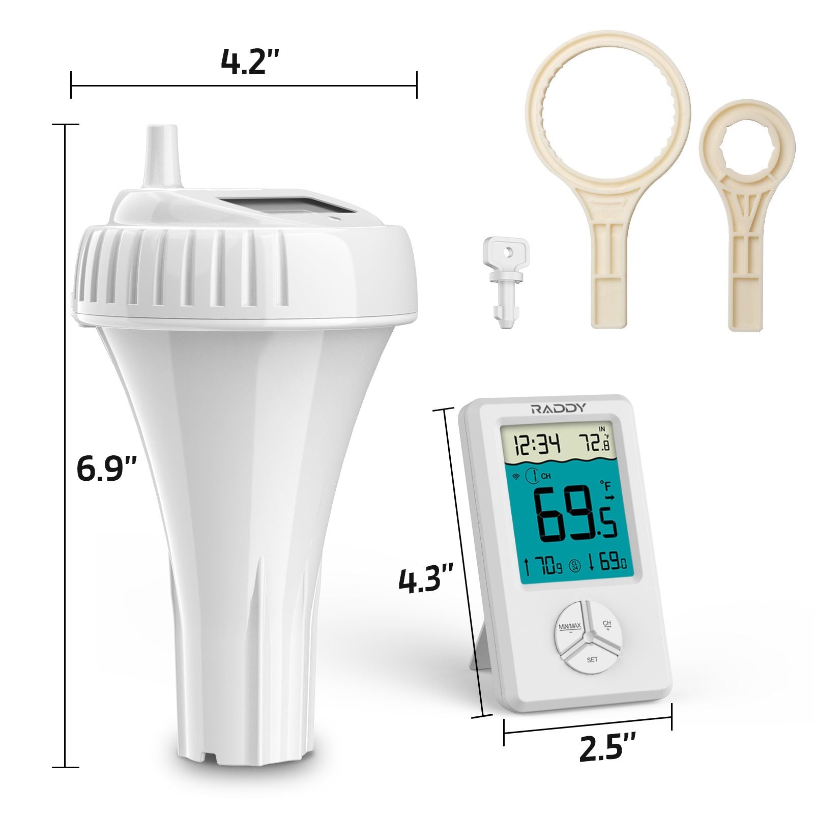 Raddy PT-1 Wireless Water Thermometer | Digital Screen | IPX7 Waterproof | for Pools Hot Tubs Pond Bath - Radioddity