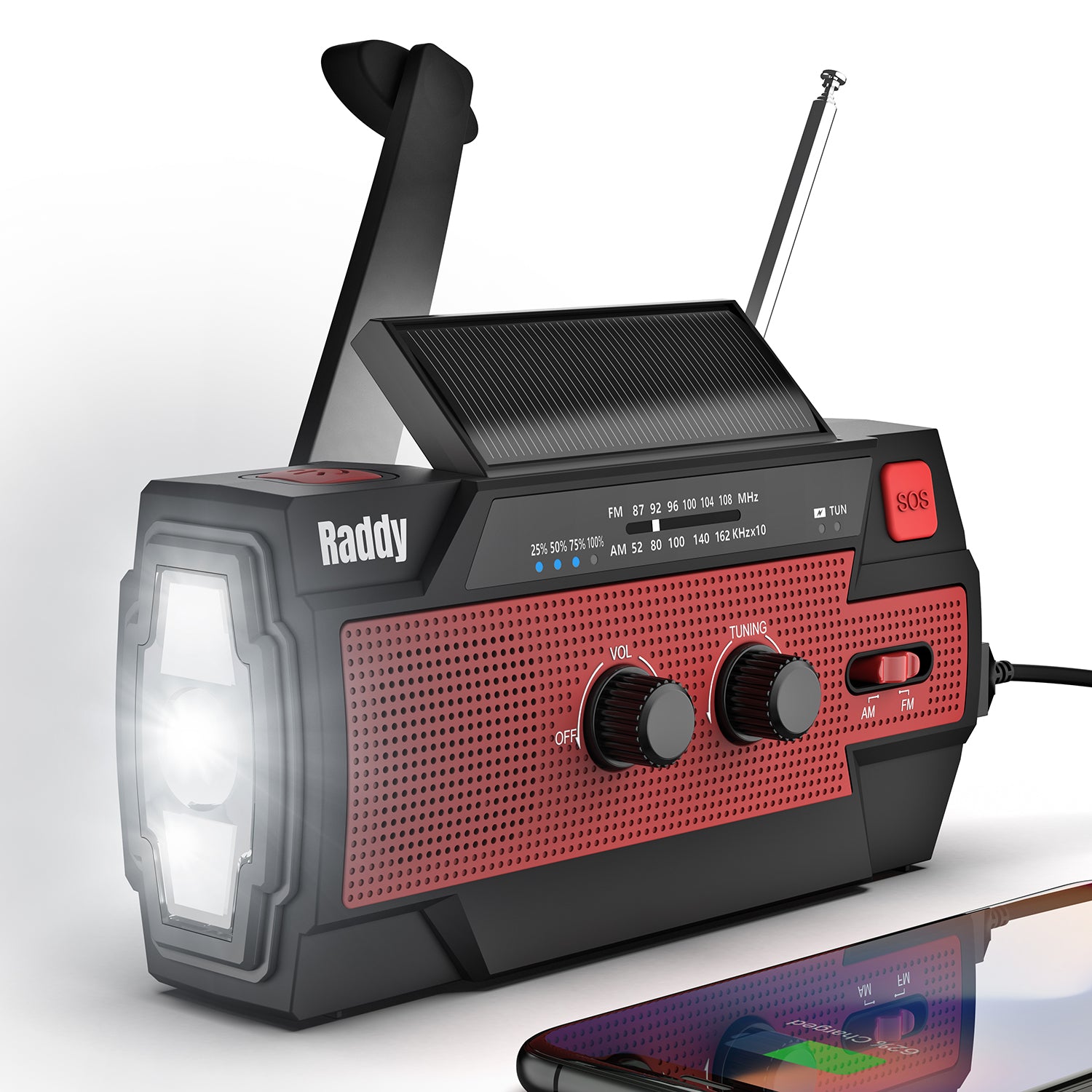 Raddy SW3 Emergency Survival Radio | 5000mAh | Hand Crank | Solar-Powered | FM/AM/NOAA - Radioddity