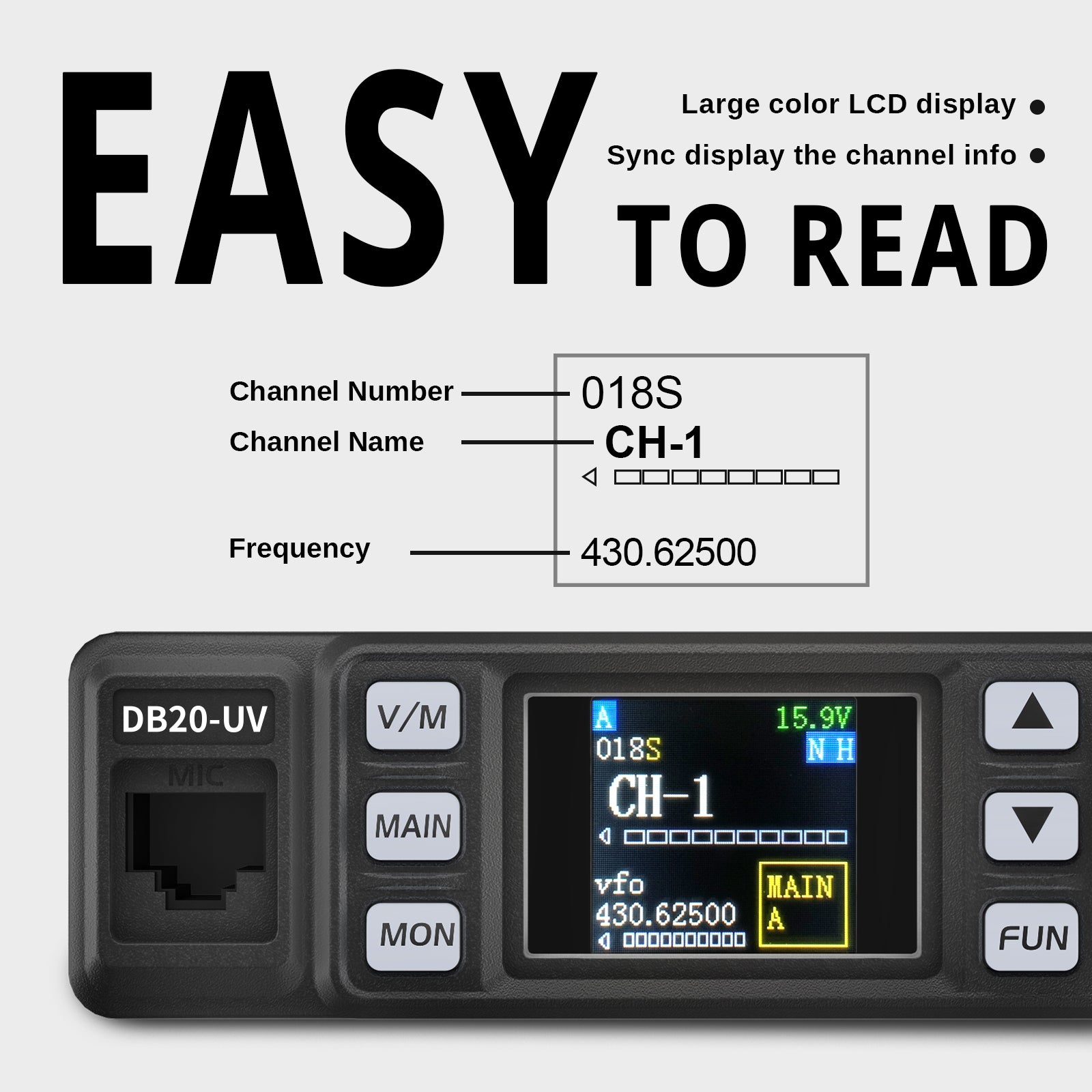 Radioddity DB20-UV Mobile Radio | Dual Band | 20W | Display Sync | 500 Channels | VOX - Radioddity