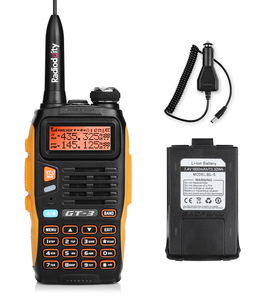 Baofeng GT-3 Mark II | Dual Band | 5W | Better Antenna | VOX | Flashlight | with Battery - Radioddity