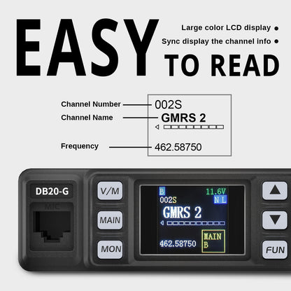 Radioddity DB20-G GMRS Mobile | 20W | 500 Channels | UHF VHF Scanner | Sync | Repeater Capable - Radioddity