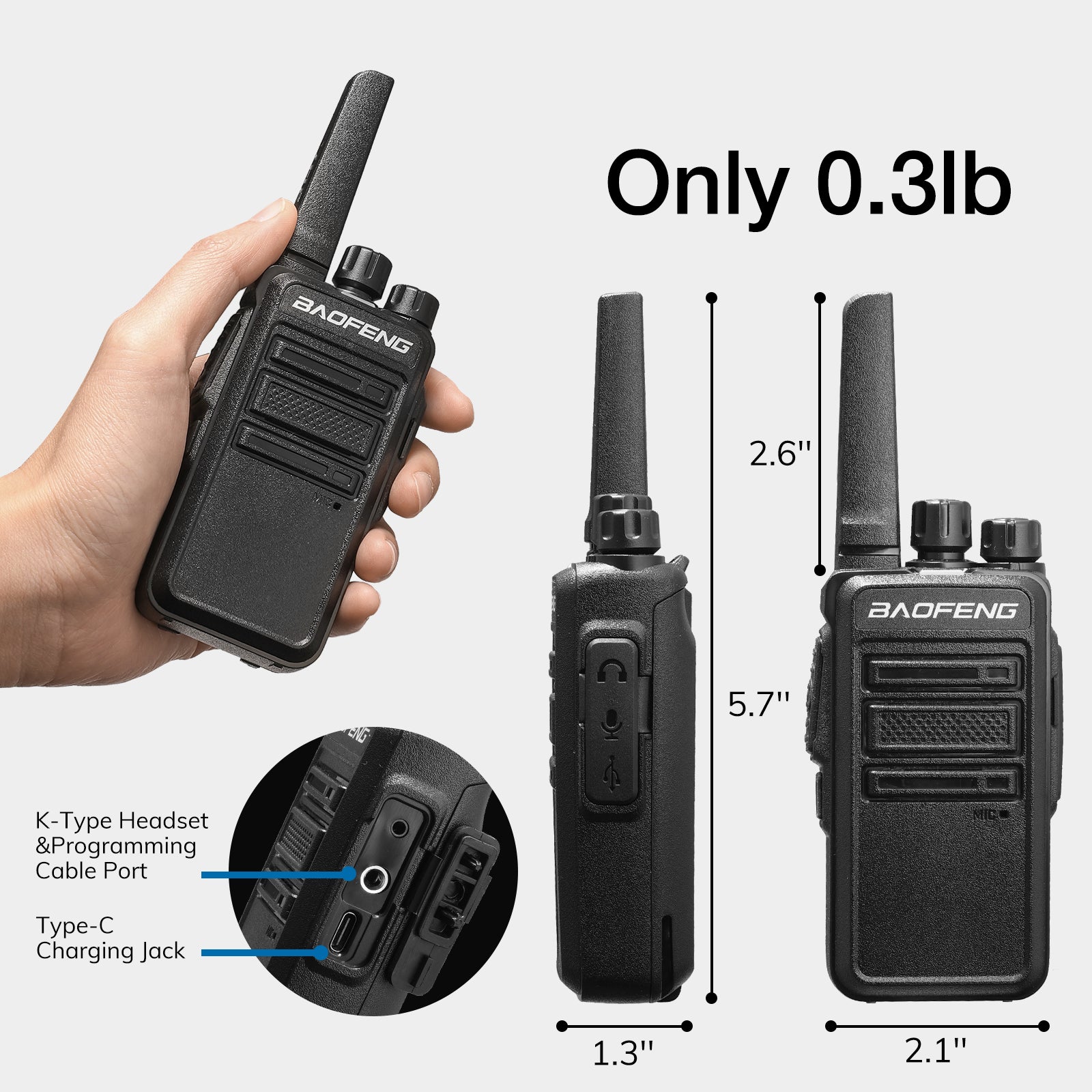 Baofeng GT-68 [4 Packs] FRS Radios | License-free | Typc-C Charging | CTCSS/DCS - Radioddity