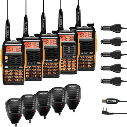 Baofeng GT-3TP Mark III Two way Radio [5 Packs] + 5 x Remote Speaker + Programming Cable - Radioddity