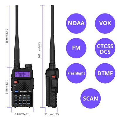 Baofeng UV-5X / UV-5G [1 Pair] GMRS Radio | 5W | Repeater Capable | NOAA Scan - Radioddity