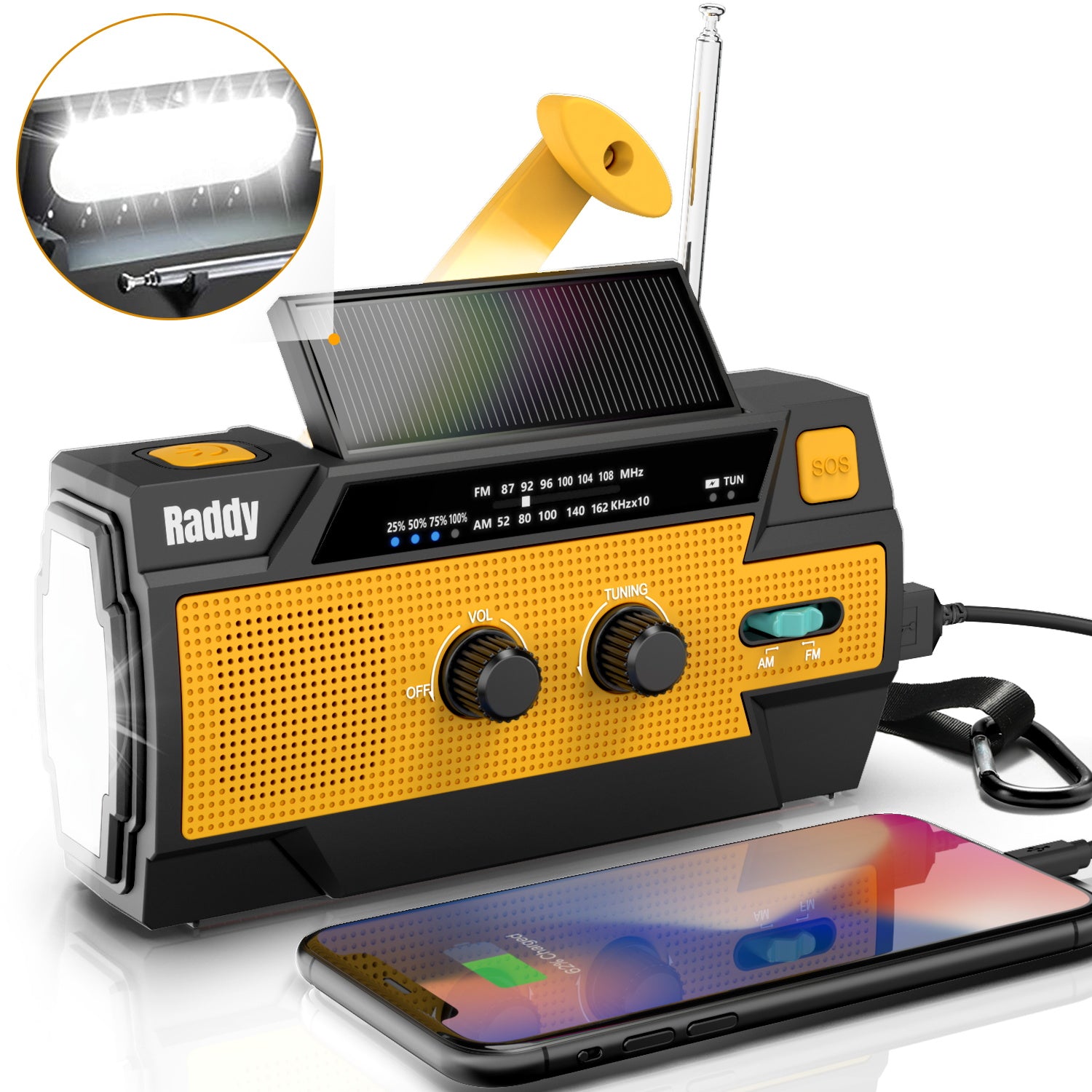 Raddy SW3 Emergency Survival Radio | 5000mAh | Hand Crank | Solar-Powered | FM/AM/NOAA - Radioddity