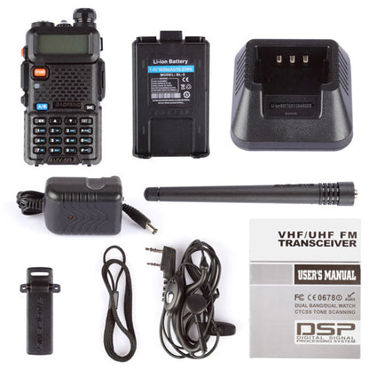 Baofeng UV-5R [5 Pack + Cable] | Dual Band | 4/1W | 128CH | Flashlight | VOX | Alert - Radioddity