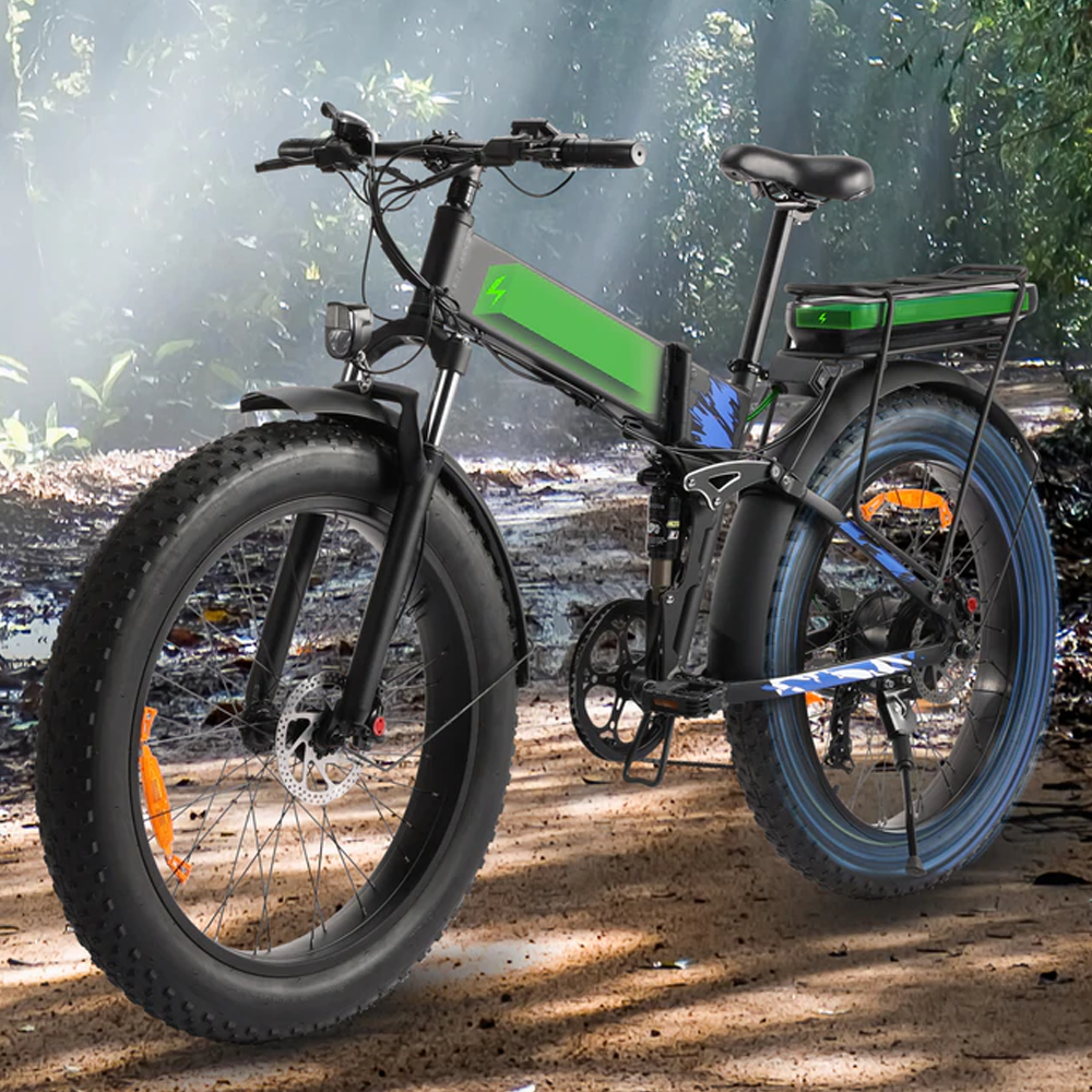 Raddy eTrail Terra Folding Electric Bike | 750W | Fat Tire | 48V Battery | 60 Miles 7 Speed | Dual Battery Design - Radioddity