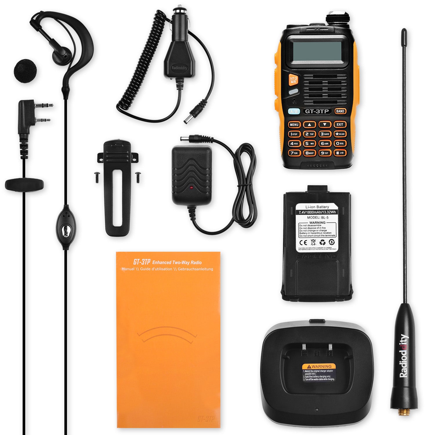 Baofeng GT-3TP Mark III Two way Radio [5 Packs] + 5 x Remote Speaker + Programming Cable - Radioddity