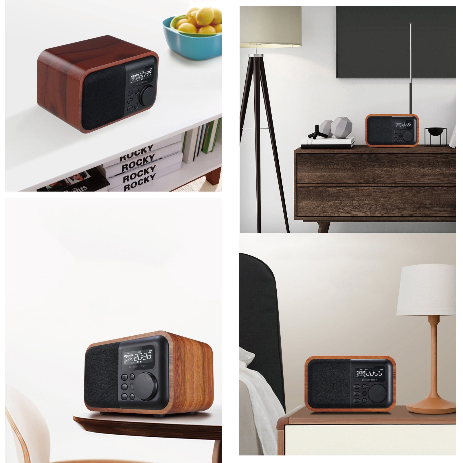 InstaBox i90 Wooden FM Clock Radio & Bluetooth Speaker [DISCONTINUED] - Radioddity