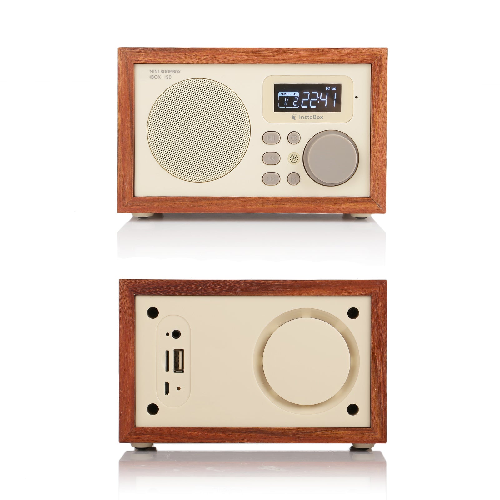 InstaBox i50 Wooden FM Clock Radio & Bluetooth Speaker [DISCONTINUED] - Radioddity