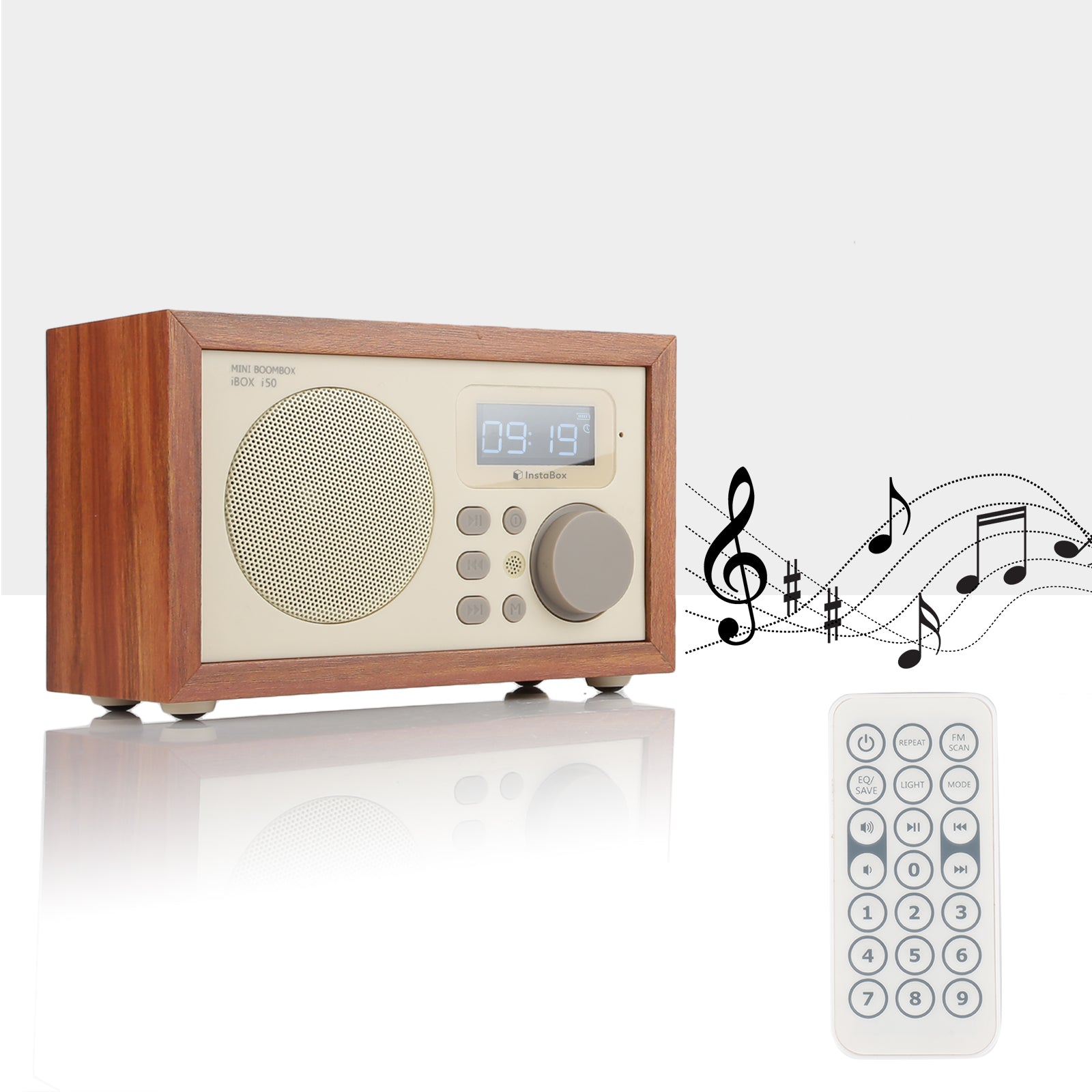 InstaBox i50 Wooden FM Clock Radio & Bluetooth Speaker [DISCONTINUED] - Radioddity