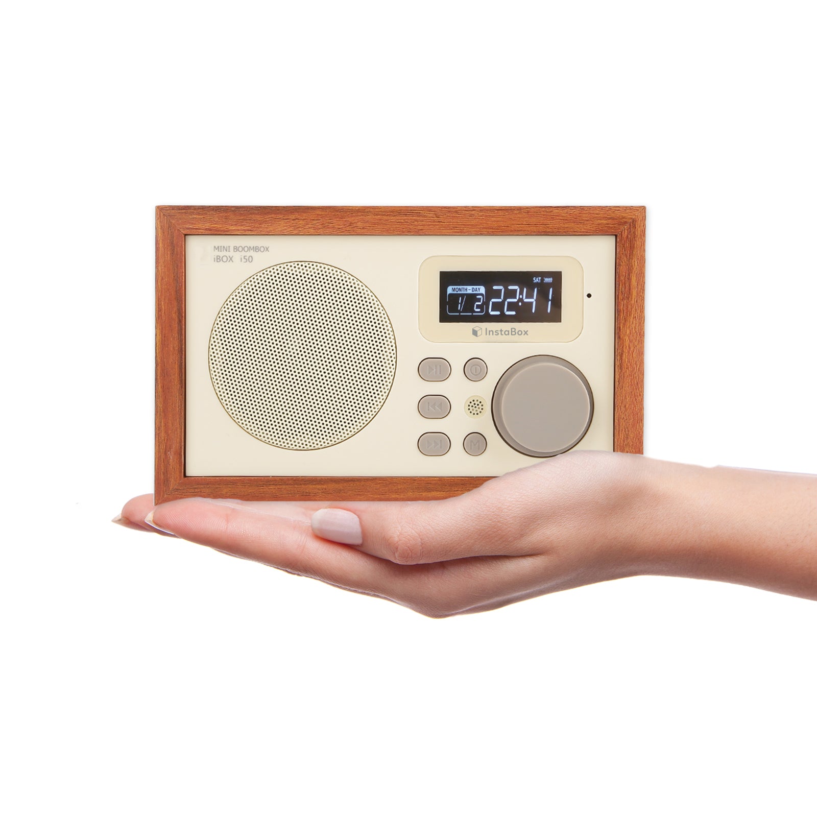 InstaBox i50 Wooden FM Clock Radio & Bluetooth Speaker [DISCONTINUED] - Radioddity