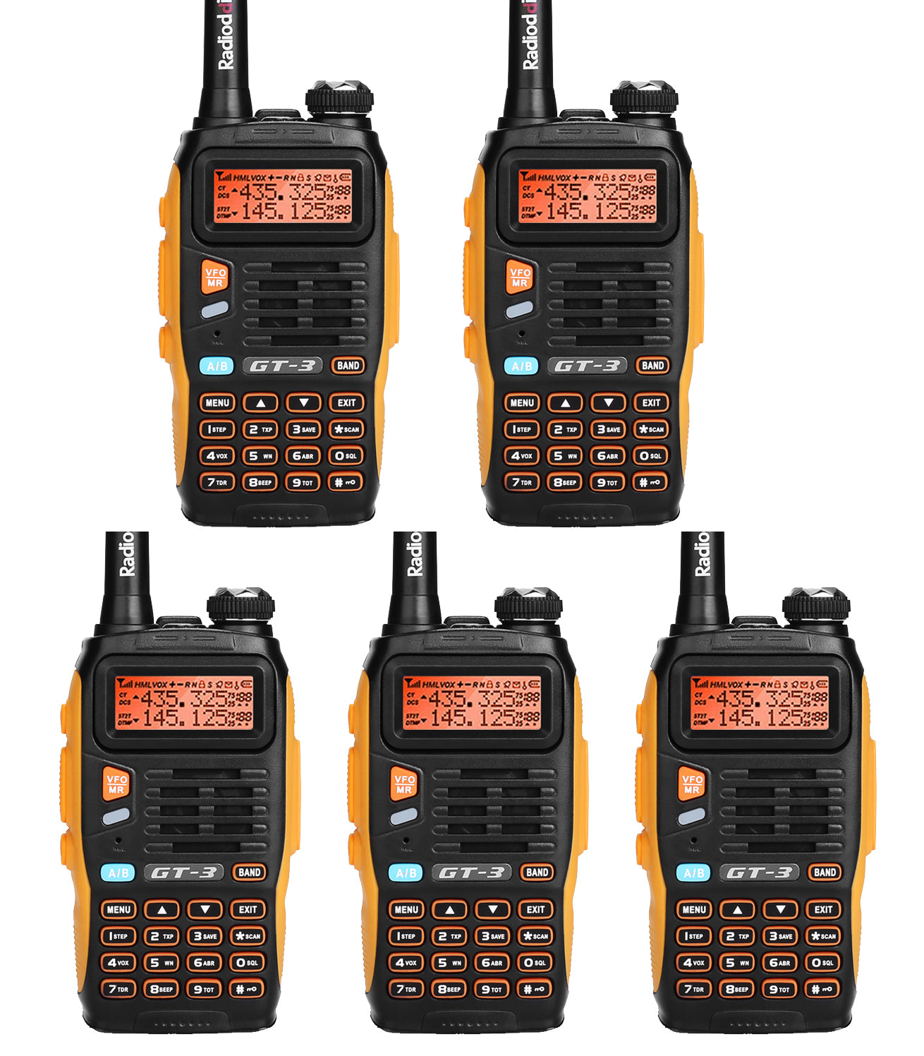 Baofeng GT-3 Mark II [5 Pack] | Dual Band | 5W | Better Antenna | VOX | Flashlight - Radioddity