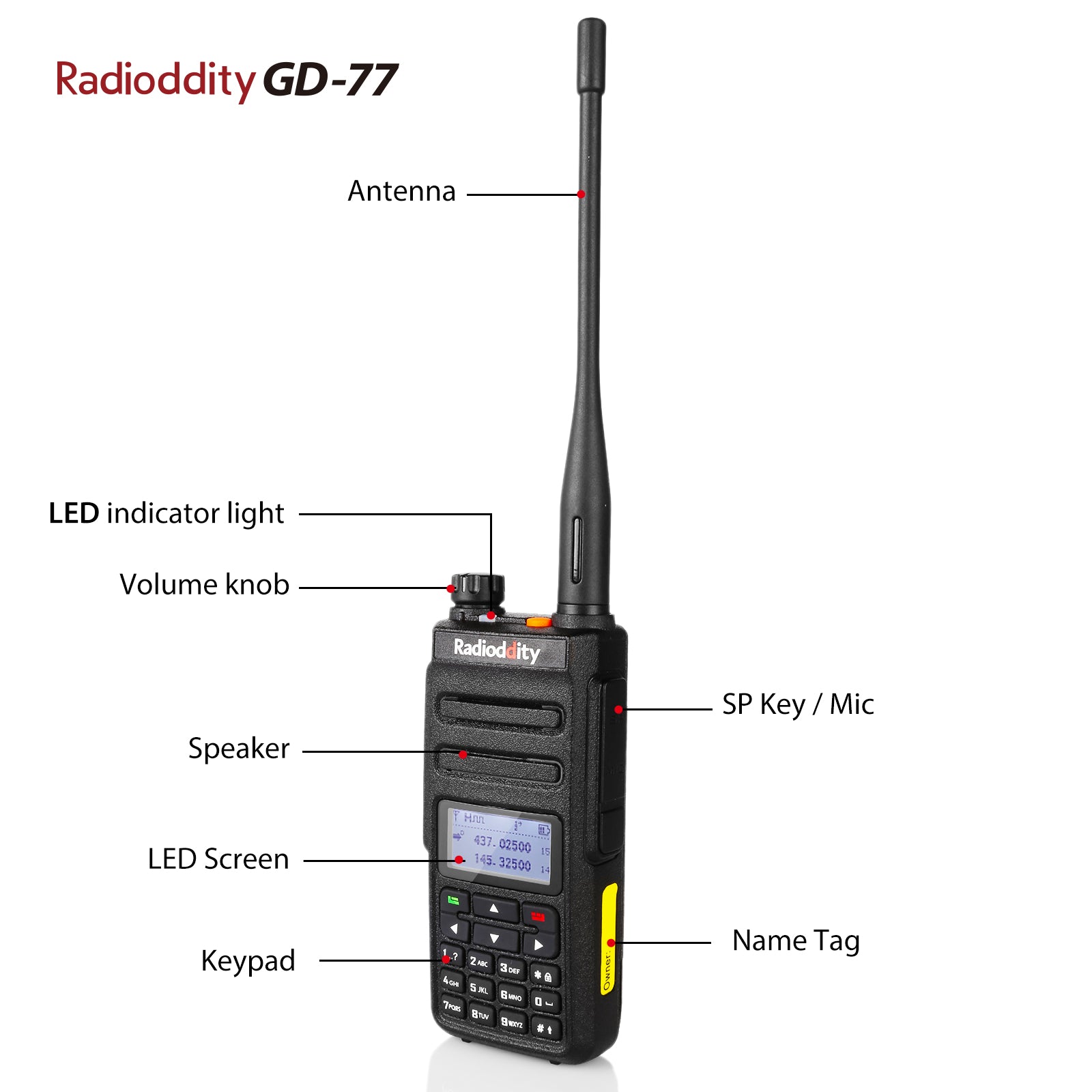 GD-77 DMR Dual Band Dual Time Slot Two Way Radio + Cable [10 Pack] - Radioddity