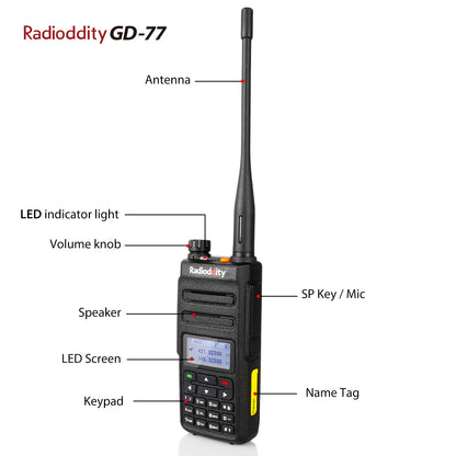 GD-77 DMR Dual Band Dual Time Slot Two Way Radio + Cable [10 Pack] - Radioddity