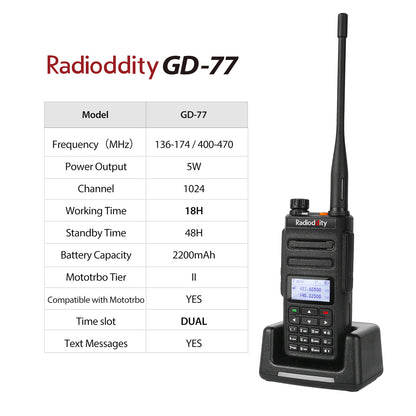 GD-77 DMR +Programming Cable + Extra Battery - Radioddity