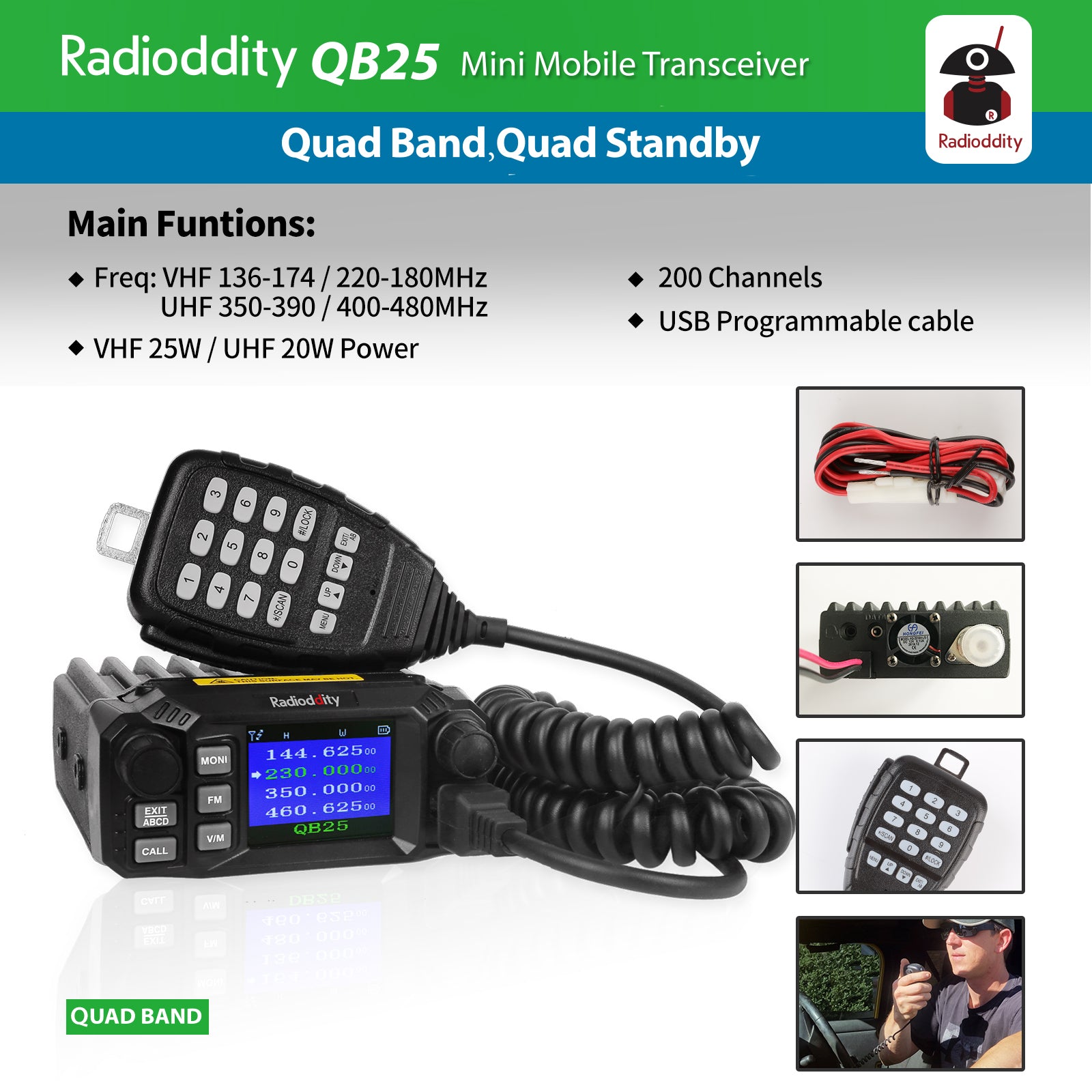 QB25 Quad Band Quad-standby Mini Mobile Radio+ Cable [DISCONTINUED] - Radioddity