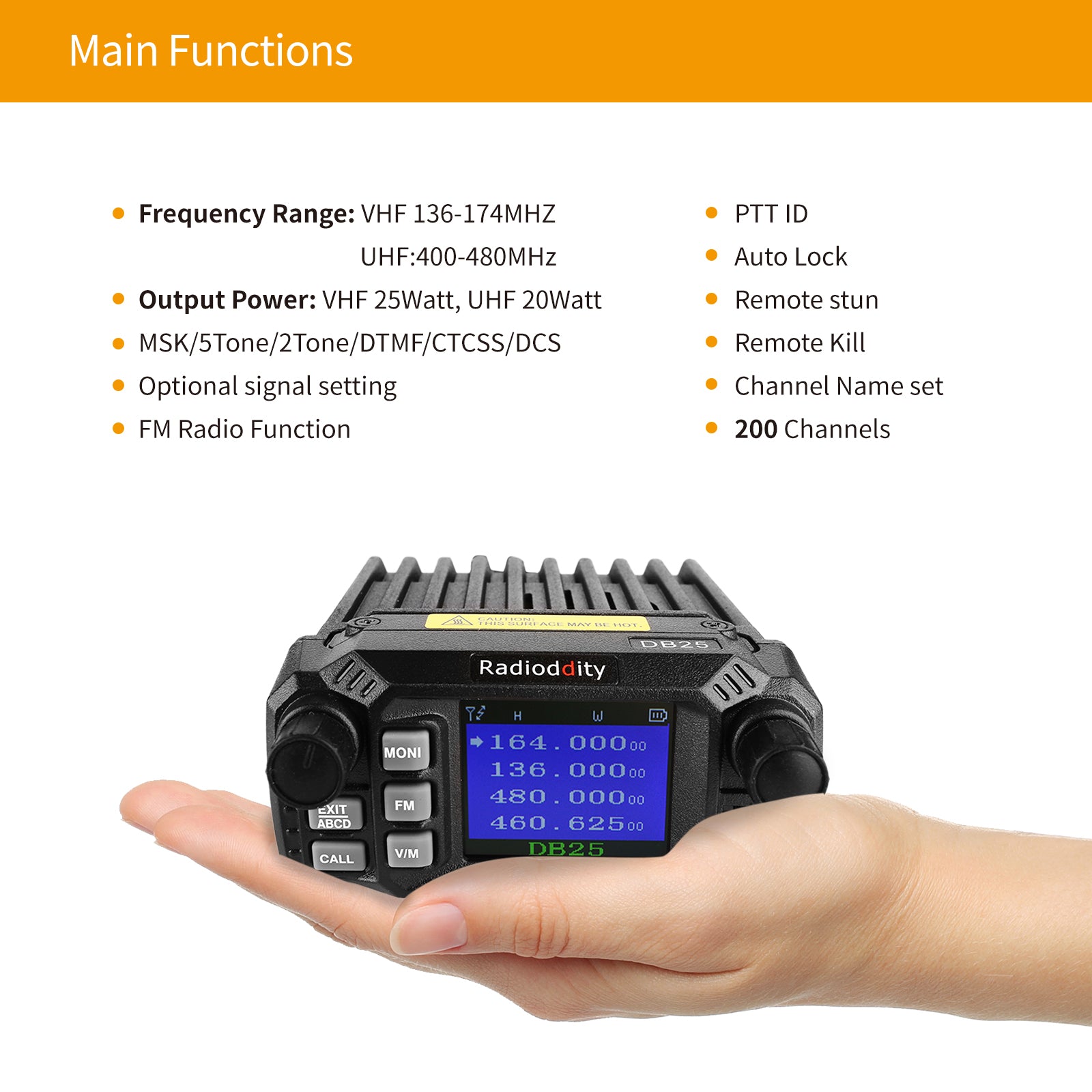 DB25 Dual Band Quad-standby Mobile Radio 25W/10W [DISCONTINUED] - Radioddity