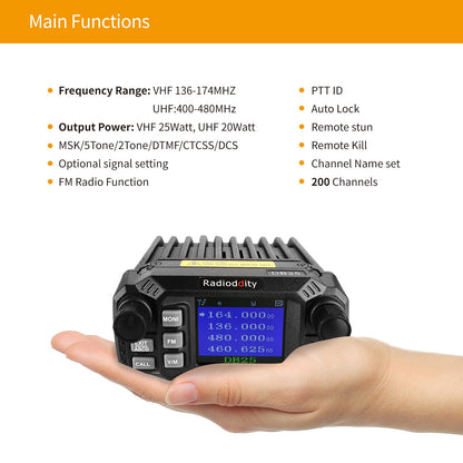 DB25 Dual Band Quad-standby Mobile Radio 25W/10W [DISCONTINUED] - Radioddity