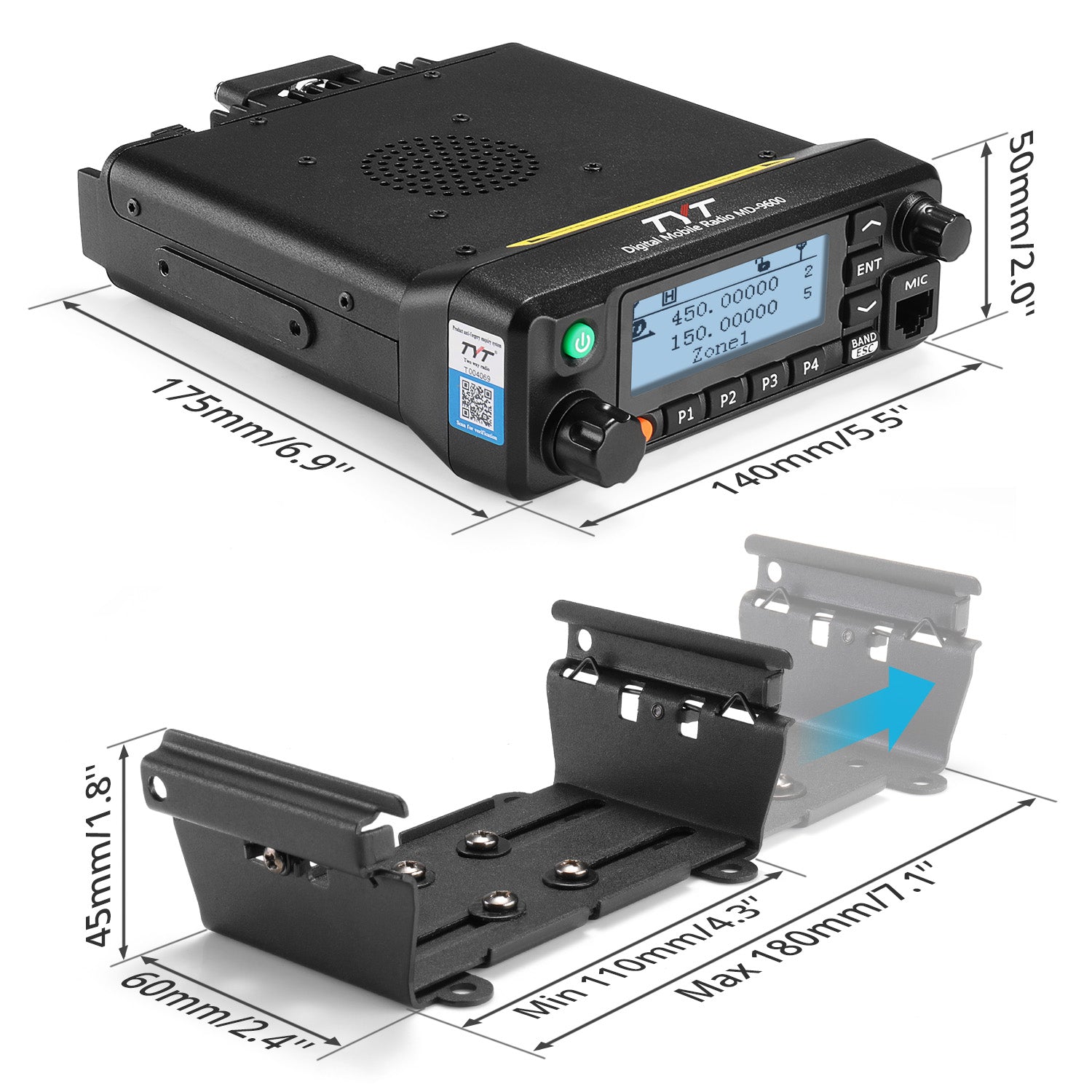 TYT MD-9600 Car Radio | Dual Band | DMR & Analog | 50W/25W | 10K ID - Radioddity