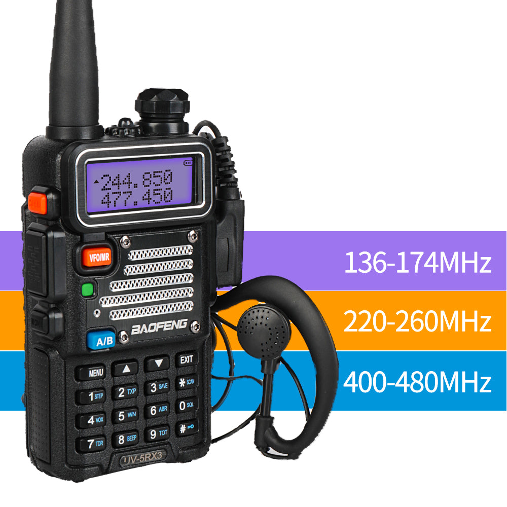 Baofeng UV-5RX3 [5 Packs] | Tri-band 1.25M | Tri-color LCD | 2 Antennas | with Cable - Radioddity