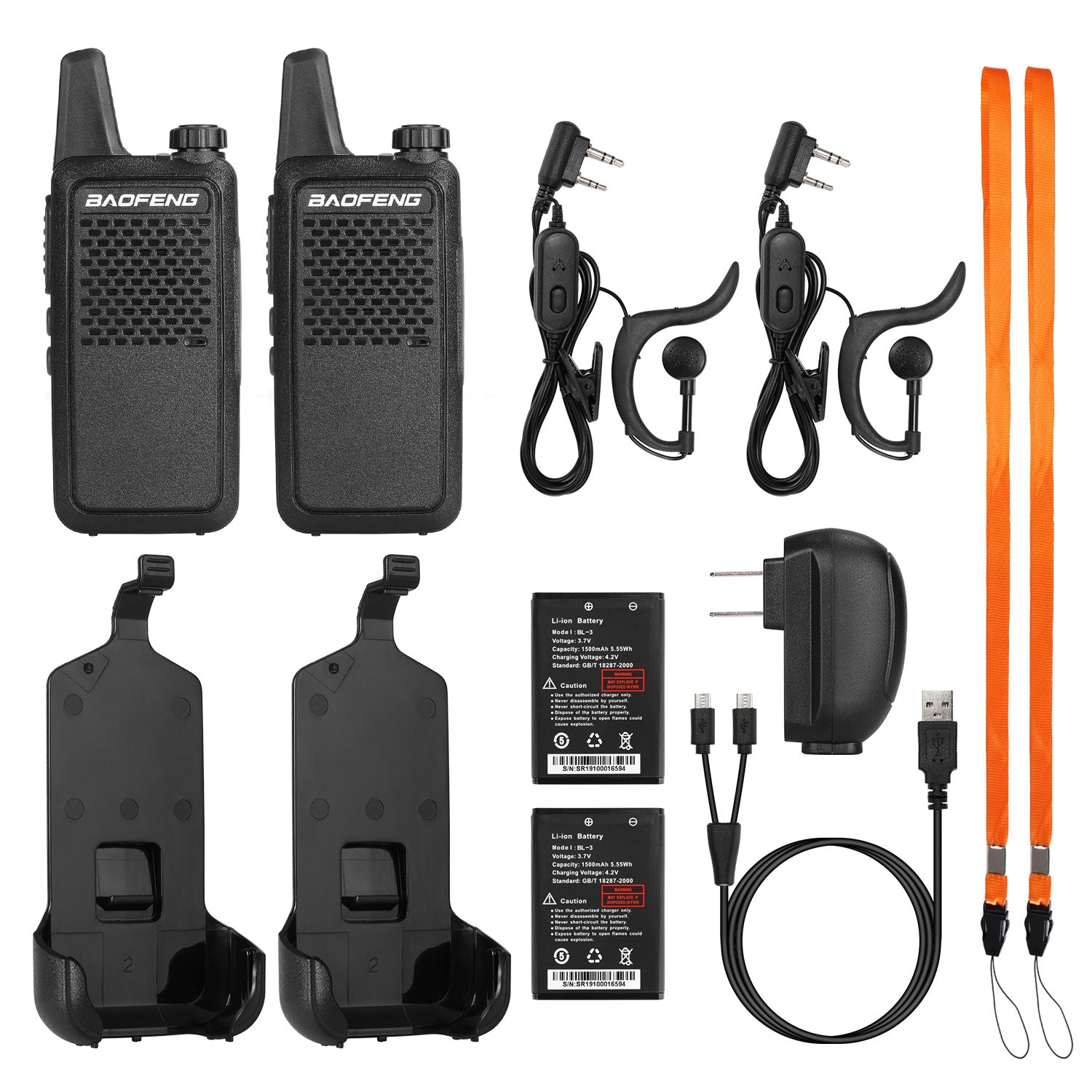 Baofeng GT-22 [2 Pack] 2W/0.5W FRS/PMR Radio - Radioddity