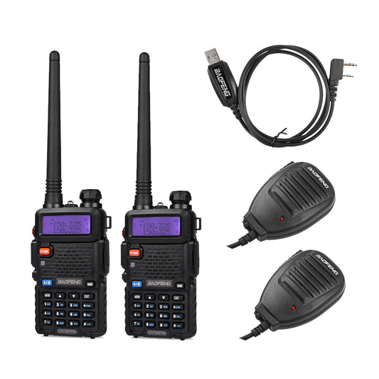 Baofeng UV-5RTP [2 Pack + 2 Speaker + Cable] | Dual Band | 8W/4W/1W | Tri-power - Radioddity