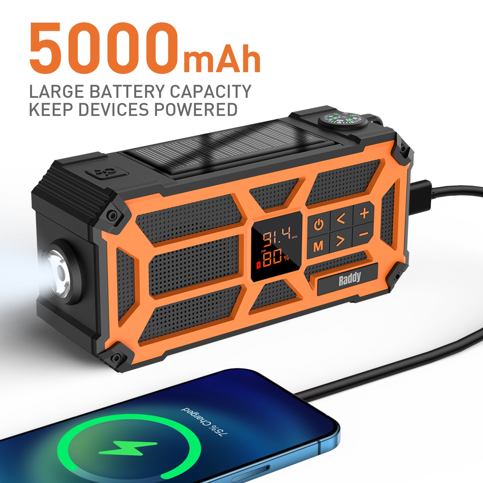 Raddy SW5 Emergency Radio | IPX5 Waterproof | 5000mAh | Hand Crank Solar | Power Bank | NOAA [DISCONTINUED] - Radioddity