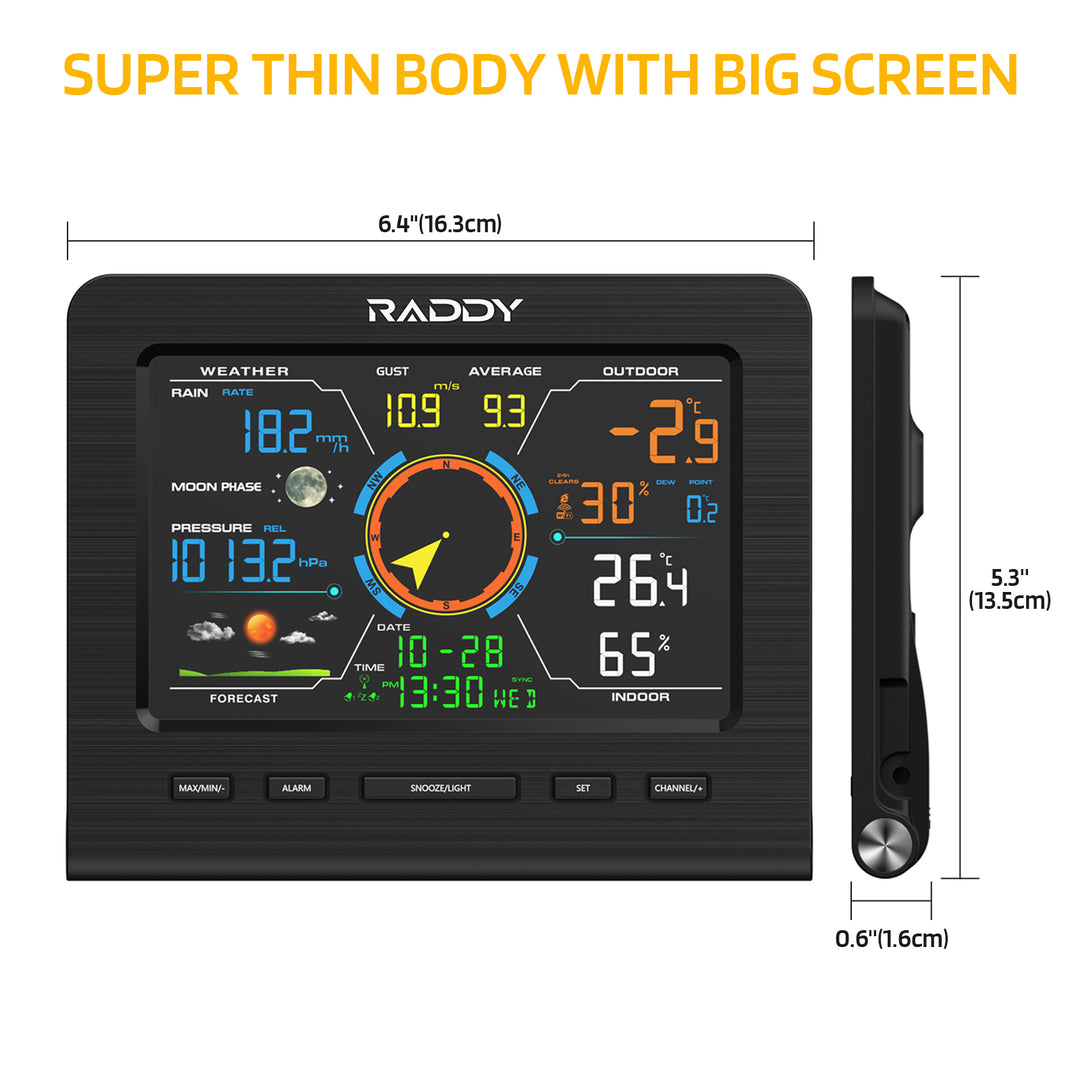 Raddy WF-100C Lite Weather Stations | Wireless | Temperature | Barometric Pressure | Humidity | Wind Rain Gauge - Radioddity