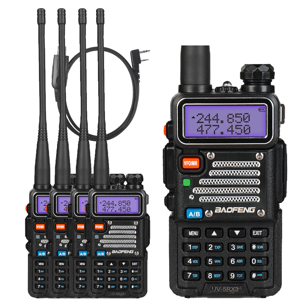 Baofeng UV-5RX3 [5 Packs] | Tri-band 1.25M | Tri-color LCD | 2 Antennas | with Cable - Radioddity