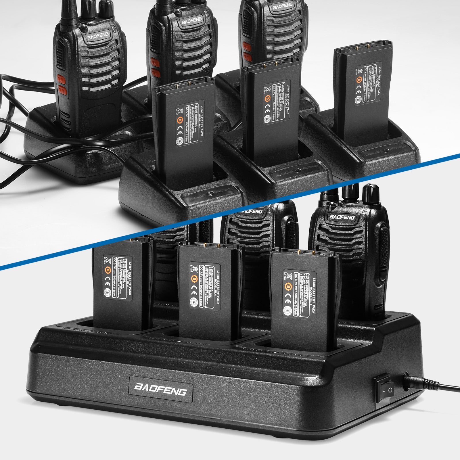 Baofeng BF-888S [6 Packs] with Bulk Charger | UHF | 5W | 16CH | CTCSS/DCS | Flashlight - Radioddity