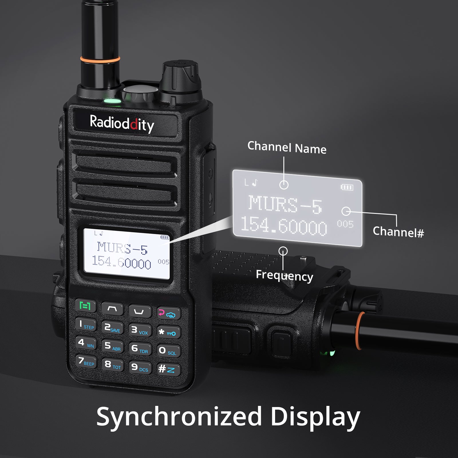 Radioddity MU-5 MURS Radio | 250 Channels | License Free | USB-C Charging | Display Sync | VOX | NOAA - Radioddity